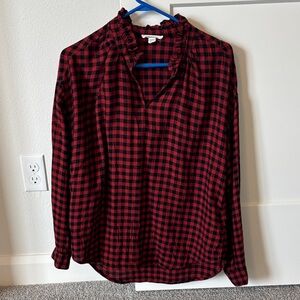 beachlunchlounge Red and Black Checkered Button Down Shirt